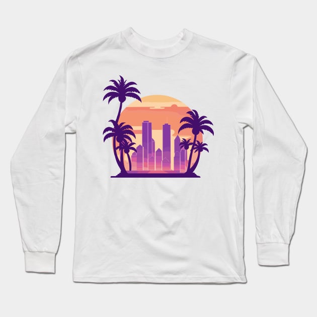 Urban Sunset Oasis - City Skyline Long Sleeve T-Shirt by DesignINKZ